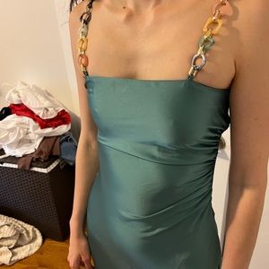 Zara Sea Green Slip Dress with Chains, XS, New With Tags